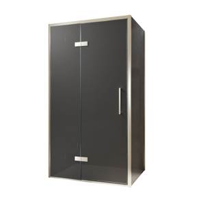 Balmani Senses Design douchehoek met linkse draaideur en vaste zijwand, 100 x 100 cm, Rookglas, Brushed CoolMetal profielen