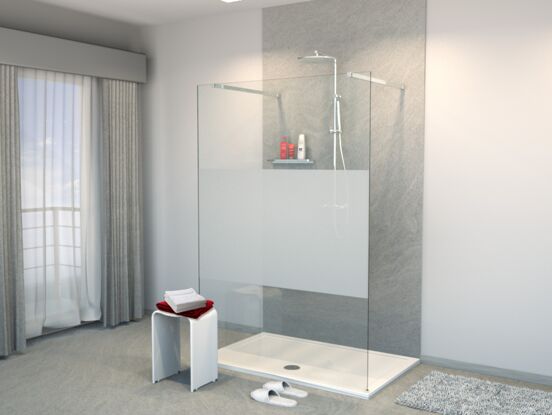 Balmani Modular inloopdouche met vrijstaande wand 120 x 200 cm helder glas met matte strook glanzend chroom profiel