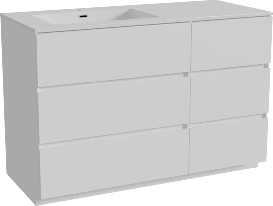 Storke Edge staand badmeubel 120 x 52 cm mat wit met Diva asymmetrisch linkse wastafel in composietmarmer hoogglans wit