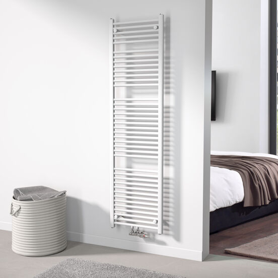 Vipera Kanza enkele handdoekradiator 50 x 180 cm centrale verwarming mat wit zij- en middenaansluiting 814W
