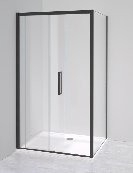 Luca Varess Senses douchehoek met schuifdeur en vaste zijwand 90 x 120 cm helder glas mat zwart profiel