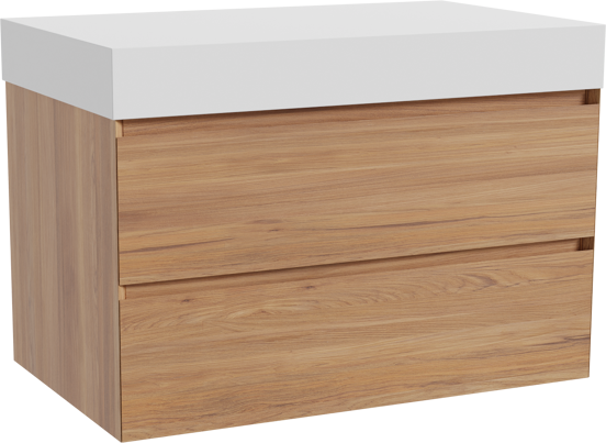 Balmani Mitra hängendes Möbelstück Set: 90 x 55 cm, Teak, mit Dominus Einzel Waschtischplatte, Solid Surface Weiß matt