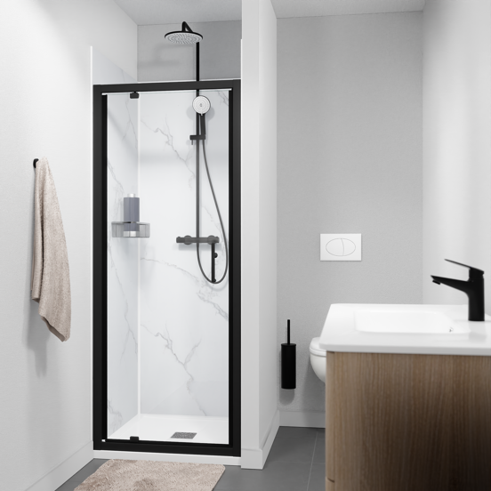 Linie Cadiz douche draaideur 80 cm x 190 cm Helder glas mat zwart profiel