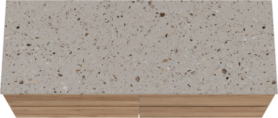 Balmani Lucida meuble salle de bains suspendu 150 x 55 cm teck avec Stretto tablette simple ou double en terrazzo greige terrazzo