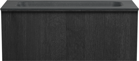 Balmani Forma zwevend badkamermeubel 120 x 55 cm zwarte eik met Tablo Arcato enkele wastafel voor 2 kraangaten in graniet zwart, Verticale symmetrische rechte ribbel