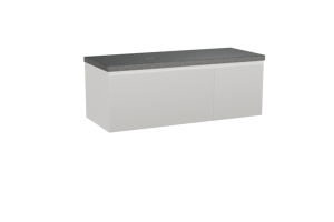Balmani Fila meuble salle de bains suspendu 135 x 55 cm blanc mat avec Rock plan vasque asymétrique à droite en granit noir, Nervure droite symétrique verticale