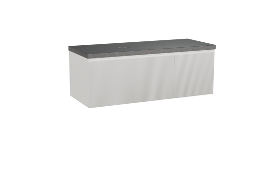 Balmani Fila meuble salle de bains suspendu 135 x 55 cm blanc mat avec Rock plan vasque asymétrique à droite en granit noir, Nervure droite symétrique verticale