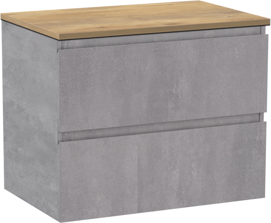 Linie Lado hängendes Möbelstück Set: 70 x 46 cm, Beton dunkelgrau, mit Lado Einzel Waschtischplatte, Melamin Naturbelassene Eiche