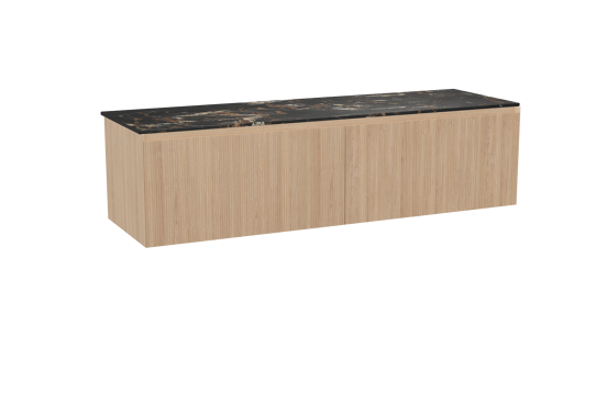 Balmani Fila zwevend badkamermeubel 180 x 55 cm natuur eik met Stretto enkel of dubbel tablet in marmer portoro gold, Verticale symmetrische rechte ribbel