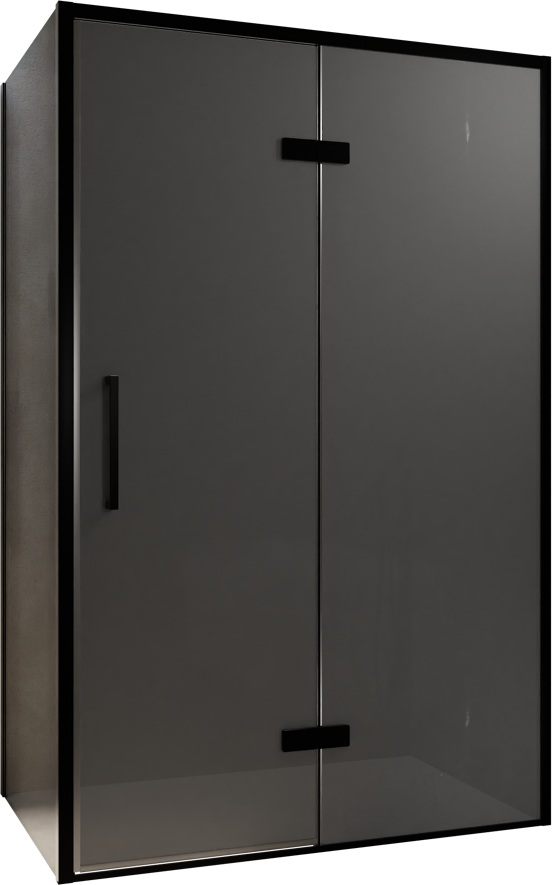 Balmani Senses Design douchehoek met rechtse draaideur en vaste zijwand, 120 x 90 cm, Rookglas, Zwarte profielen