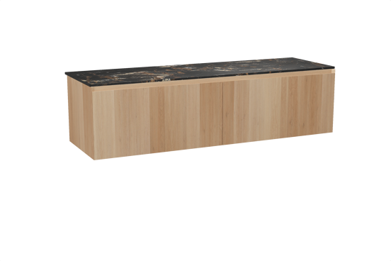 Balmani Idra hängendes Möbelstück Set: 180 x 55 cm, Naturbelassene Eiche, mit Stretto Einzel- oder Doppel Waschtischplatte, Marmor Portoro Gold