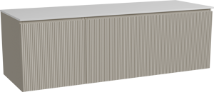 Storke Ribs meuble salle de bains suspendu 150 x 52 cm soie grise avec Tavola tablette simple ou double en solid surface blanc mat, Nervure droite symétrique verticale