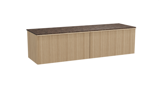 Balmani Forma hängendes Möbelstück Set: 180 x 55 cm, Naturbelassene Eiche, mit Stretto Einzel- oder Doppel Waschtischplatte, Marmor, Dark Emperador, Vertikale asymmetrische Runde Rippe
