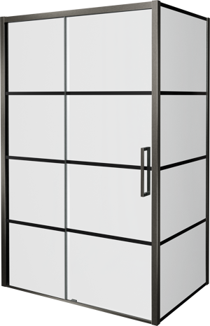 Balmani Senses Design douche d'angle avec porte coulissante à gauche et paroi latérale fixe, 120 x 90 cm, Lined, Profil Brushed GunMetal