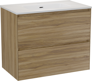 Balmani Mitra Compact meuble salle de bains suspendu 80 x 46 cm chêne sauvage avec Nostra plan simple en porcelaine blanc brillant