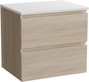 Linie Lado meuble salle de bains suspendu 60 x 46 cm chêne blanc avec Lado tablette simple en marbre composite blanc mat