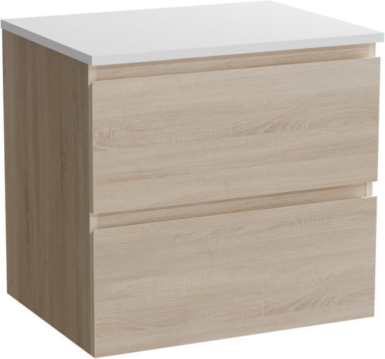 Linie Lado meuble salle de bains suspendu 60 x 46 cm chêne blanc avec Lado tablette simple en marbre composite blanc mat