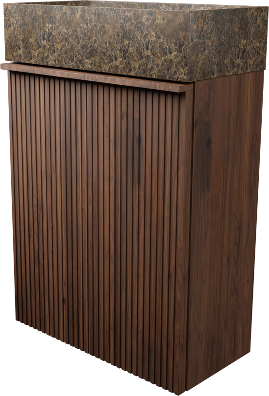 Balmani Forma hängendes Badmöbel Set (Gäste WC): 42 x 21 cm, amerikanischer Nussbaum, Dama Waschtisch, Dark Emperador Marmor