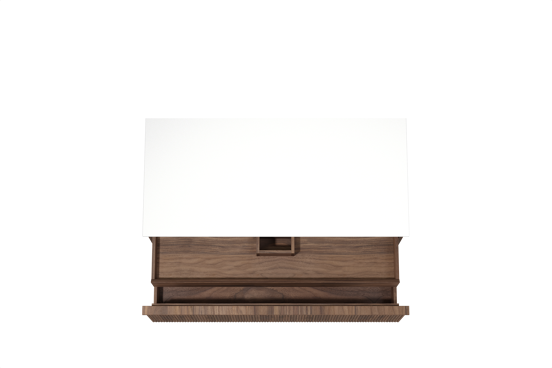 Balmani Forma hängendes Möbelstück Set: 120 x 55 cm, Amerikanischer Nussbaum, mit Stretto Einzel- oder Doppel Waschtischplatte, Solid Surface, Weiß matt, Vertikale symmetrische gerade Rippe