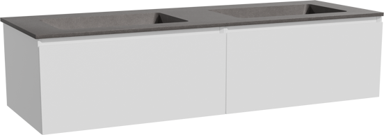 Storke Edge zwevend badmeubel 150 x 52 cm mat wit met Scuro dubbele wastafel in kwarts mat zwart
