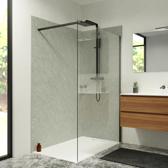 Balmani Zeno panneaux muraux de douche 140 x 80 x 220 cm marbre composite gris clair texture ardoise