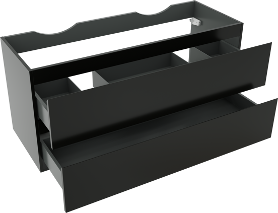 Linie Lado meuble sous-lavabo suspendu 120 x 46 cm noir mat 2 tiroirs 2 découpés de siphon