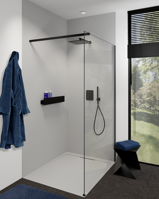 Balmani Zeno douchewandbekleding 120 x 120 x 260 cm composietmarmer lichtgrijs leisteenstructuur