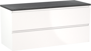 Linie Lado zwevend badkamermeubel 120 x 46 cm glanzend wit met Lado enkel of dubbel tablet in melamine leisteen grijs