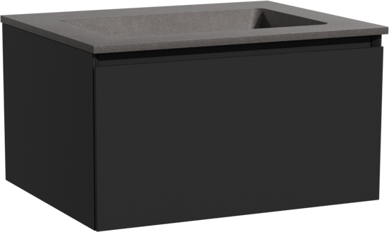 Storke Edge zwevend badkamermeubel 65 x 52 cm mat zwart met Scuro enkele wastafel in kwarts mat zwart