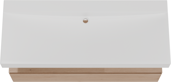 Balmani Mitra Elements zwevend badkamermeubel 135 x 55 cm natuur eik met Wave enkele wastafel voor 2 kraangaten in solid surface mat wit