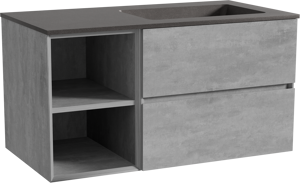 Storke Edge zwevend badkamermeubel 100 x 52 cm beton donkergrijs met Scuro asymmetrisch rechtse wastafel in kwarts mat zwart