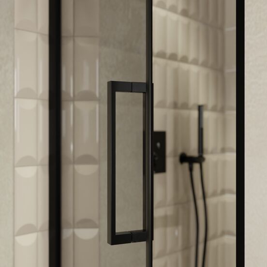 Balmani Senses Design douche draaideur links 90 cm x 210 cm Reflex spiegelglas, Zwarte profielen, met coating