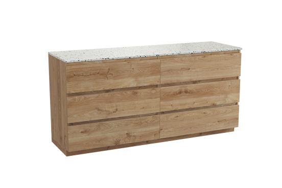 Balmani Lucida staand badkamermeubel 180 x 55 cm ruwe eik met Stretto enkel of dubbel tablet in mat wit/zwart terrazzo