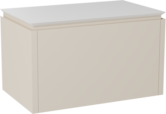 Balmani Eclips zwevend badkamermeubel 90 x 55 cm Sandbeige met Eclips enkel tablet in Solid Surface mat wit