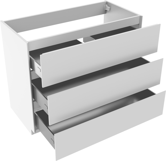 Storke Edge stehender Waschbeckenunterschrank: 105 x 52 cm, Weiß glänzend, 3 Schubladen