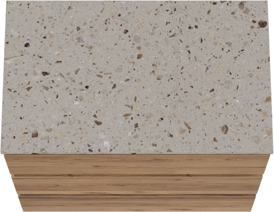 Balmani Lucida freistehendes Möbelstück Set: 90 x 55 cm, Teak, mit Stretto Einzel Waschtischplatte, Terrazzo in Greige