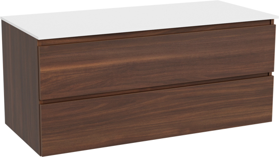 Balmani Lucida meuble salle de bains suspendu 120 x 55 cm noyer américain avec Stretto tablette simple ou double en solid surface blanc mat