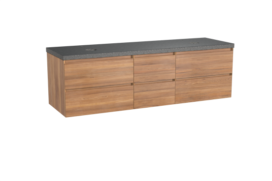 Balmani Mitra meuble salle de bains suspendu 180 x 55 cm teck avec Rock tablette double en granit noir