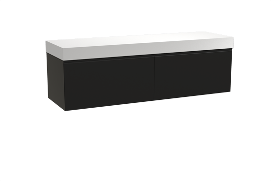 Balmani Idra zwevend badkamermeubel 180 x 55 cm mat zwart met Dominus enkel of dubbel tablet in solid surface mat wit