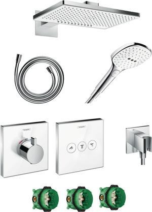 Hansgrohe Showerselect Highflow Duschsystem: Unterputz, Runder Duschkopf, 46 cm, Weiss/Chrom glänzend