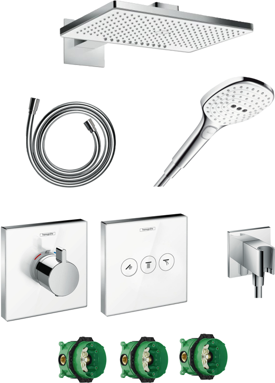Hansgrohe Showerselect Highflow colonne de douche encastrée robinet thermostatique avec douche de tête ronde 46 cm blanc/chrome brillant
