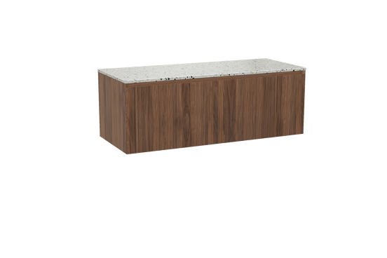 Balmani Fila meuble salle de bains suspendu 135 x 55 cm noyer avec Stretto tablette simple ou double en blanc/noir mat terrazzo, Nervure droite symétrique verticale