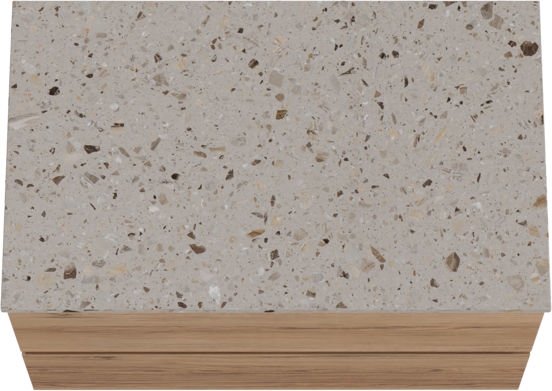 Balmani Lucida hängendes Möbelstück Set: 90 x 55 cm, Teak, mit Stretto Einzel Waschtischplatte, Terrazzo in Greige