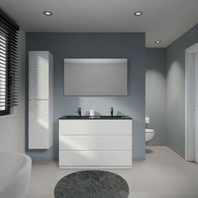 Linie Lado meuble salle de bains à poser 120 x 46 cm blanc mat avec Baro double vasque en porcelaine noir mat