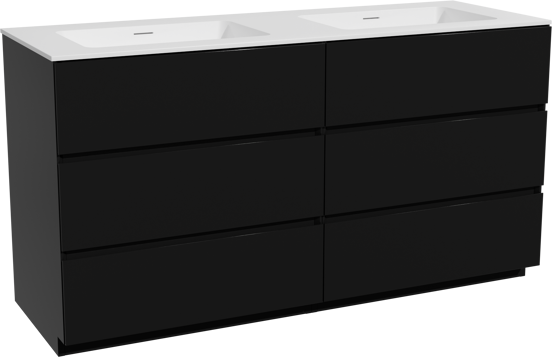 Storke Edge staand badmeubel 150 x 52 cm mat zwart met Mata dubbele wastafel in solid surface mat wit