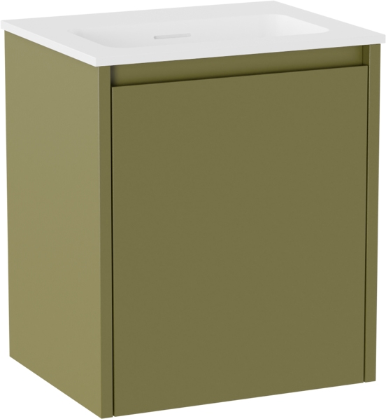 Storke Seda meuble salle de bains suspendu 45 x 35 cm vert olive avec Mata plan simple en Solid Surface blanc mat