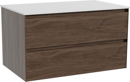 Balmani Mitra meuble salle de bains suspendu 90 x 55 cm noyer américain avec Stretto tablette simple en solid surface blanc mat