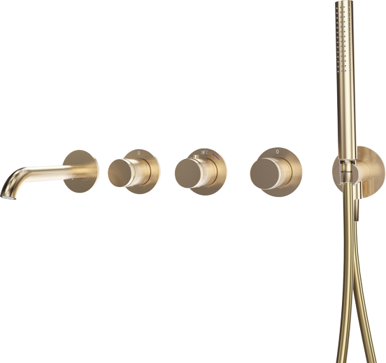 Blaufoss Pavilion Unterputz-Badewannenarmatur: Brushed Champagne Gold, inkl. Handbrauseset und Einbauelement