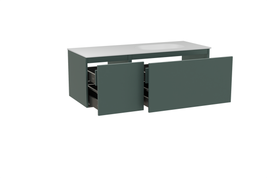 Balmani Sfera zwevend badmeubel 135 x 55 cm forest met Tablo Oval asymmetrisch rechtse wastafel in solid surface mat wit