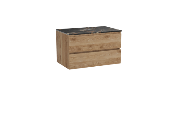 Balmani Lucida meuble salle de bains suspendu 90 x 55 cm chêne brut avec Stretto tablette simple en marbre portoro gold
